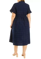 Plus Button Front Eyelet Dress