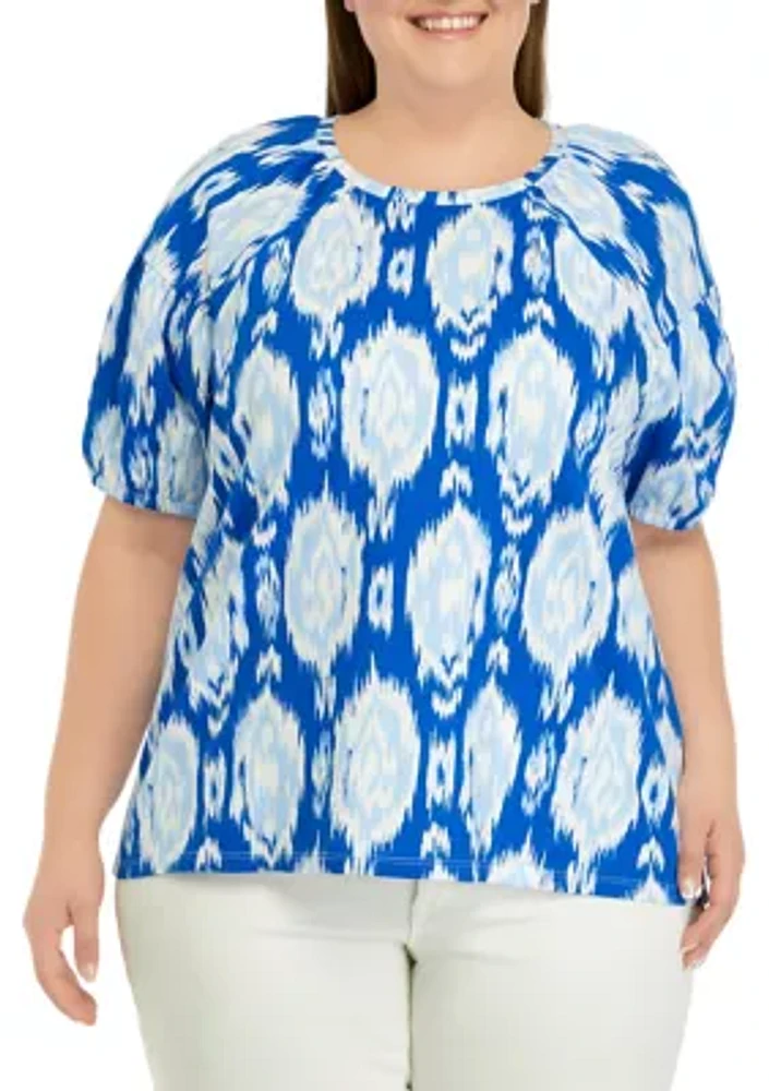 Plus Printed Puff Sleeve Top