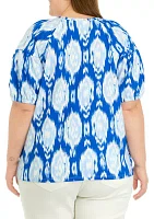 Plus Printed Puff Sleeve Top