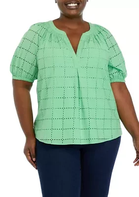 Plus Short Sleeve Peasant Top