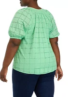 Plus Short Sleeve Peasant Top