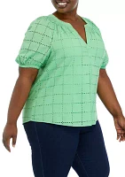 Plus Short Sleeve Peasant Top