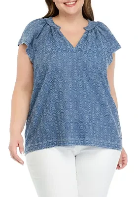 Plus Short Sleeve Eyelet Top