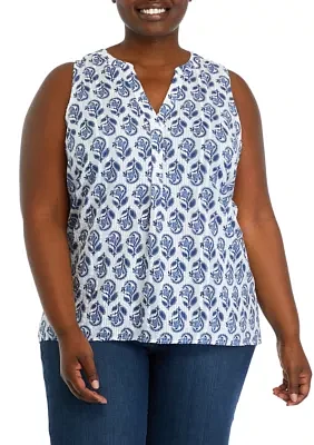 Plus Floral Printed Peasant Top