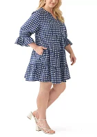 Plus 3/4 Sleeve Tiered Mini Dress