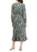 Women's Long Sleeve Printed Faux Wrap Dress