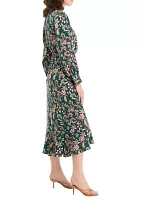 Women's Long Sleeve Printed Faux Wrap Dress