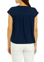 Women's Embroidered Split Neck Top