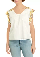 Women's Embroidered Flutter Sleeve Top