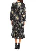 Petite Faux Wrap Printed Dress