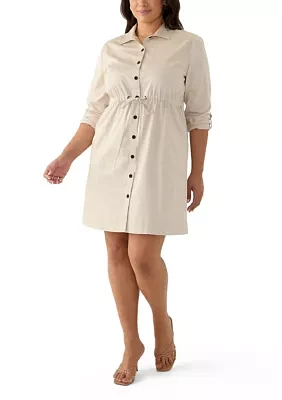 Plus Long Sleeve Utility Shirtdress