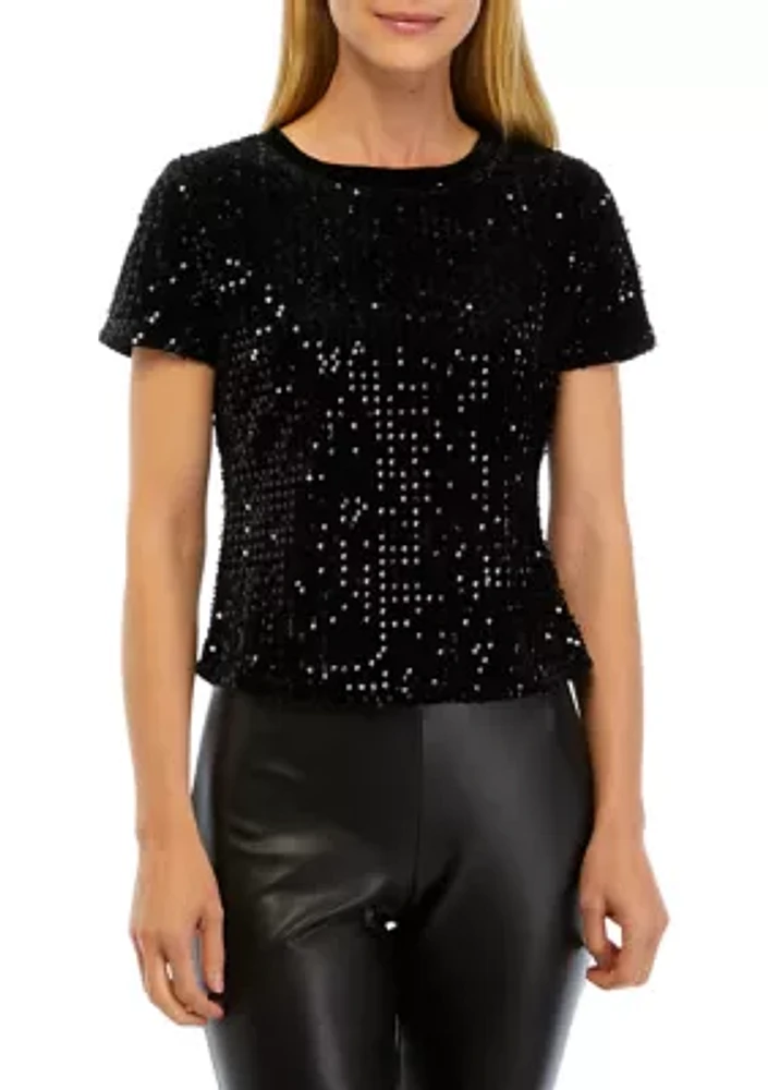 Women's Short Sleeve Sequin Velvet T-Shirt