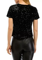 Women's Short Sleeve Sequin Velvet T-Shirt