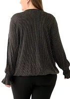 Plus Long Sleeve Lurex V-Neck Knit Blouse