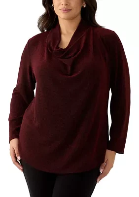 Plus Long Sleeve Cowl Knit Pullover