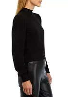 Women's Long Shirred Sleeve Mock Neck Jersey Top