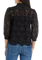 Petite 3/4 Sleeve Eyelet Top