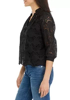 Petite 3/4 Sleeve Eyelet Top