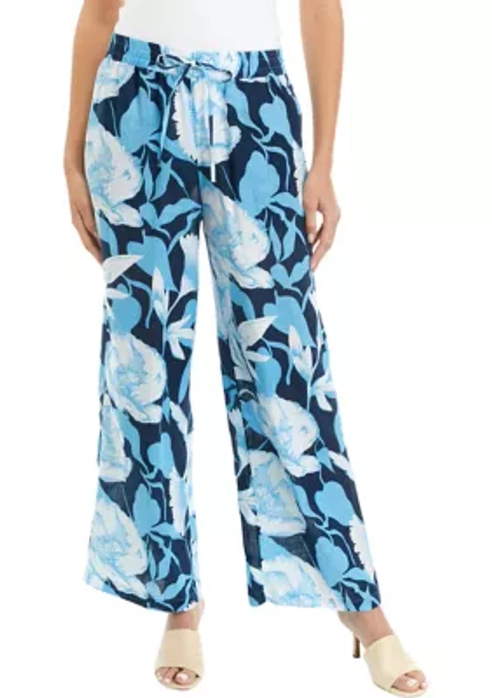 Women's Printed Pull On Linen Pants