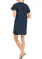 Petite Short Sleeve Linen Popover Dress