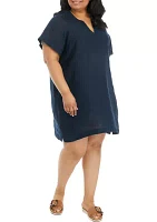 Plus Linen Short Sleeve Popover Dress