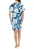 Women's Printed Split Neck Linen Dress