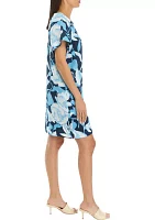 Women's Printed Split Neck Linen Dress