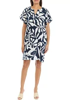 Women's Printed Split Neck Linen Dress