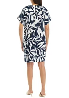 Women's Printed Split Neck Linen Dress