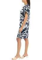 Women's Printed Split Neck Linen Dress