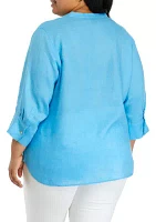 Plus 3/4 Sleeve Linen Tunic Top