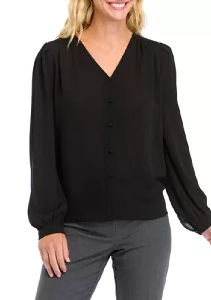 Women's Long Sleeve Button Front Blouse