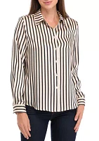 Women's Long Sleeve Stripe Button Down Blouse