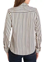 Women's Long Sleeve Stripe Button Down Blouse