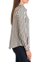 Women's Long Sleeve Stripe Button Down Blouse