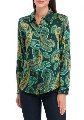 Women's Paisley Printed Button Down Top