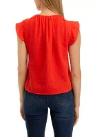 Petite Short Sleeve Woven Gauze Blouse