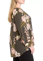 Plus Printed Woven Split Neck Blouse