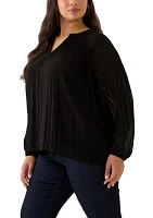 Plus Partially Lined Long Raglan Sleeve V-Neck Blouse