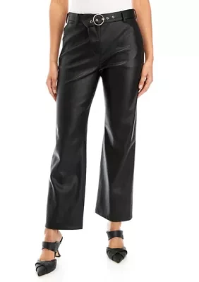 Women's Vegan Leather Slim Belted Pants