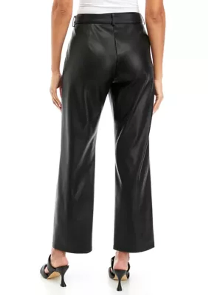 Women's Vegan Leather Slim Belted Pants