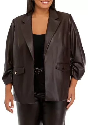 Plus Vegan Leather Blazer