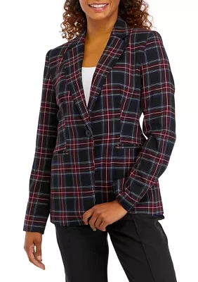 Women's Notch Lapel Plaid Printed Blazer