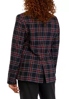 Women's Notch Lapel Plaid Printed Blazer