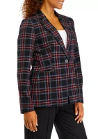 Women's Notch Lapel Plaid Printed Blazer