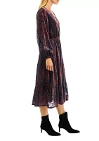 Women's Long Sleeve V-Neck Paisley Print Midi Dress