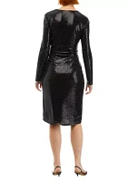 Women's Long Sleeve Front Ruched Sequin Dress