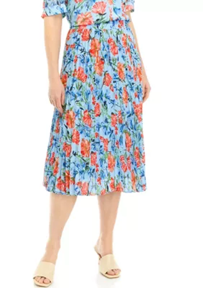 Women's Floral Printed Pleated Midi Skirt