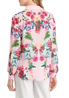 Women's Floral Printed Button Front Blouse