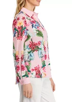 Women's Floral Printed Button Front Blouse